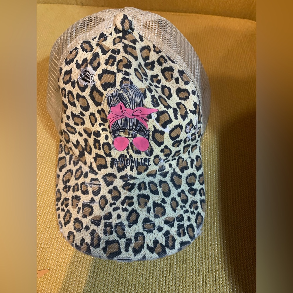 Leopard Print women’s  Cap with Pink Accent Upcycled